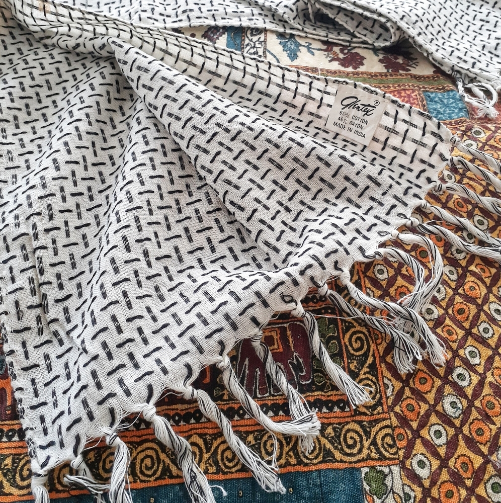 Vintage Glentex woven cotton fringe scarf - Picture 9 of 10